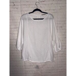 Viola Borghi White 100% Linen Blouse Made in Italy 3/4 Sleeve Top Small ART 5983